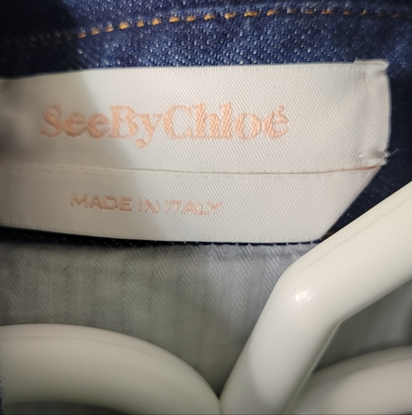 See By Chloe Blue Denim Shirt Dress Two-toned Velvet Mini - Picture 9 of 13